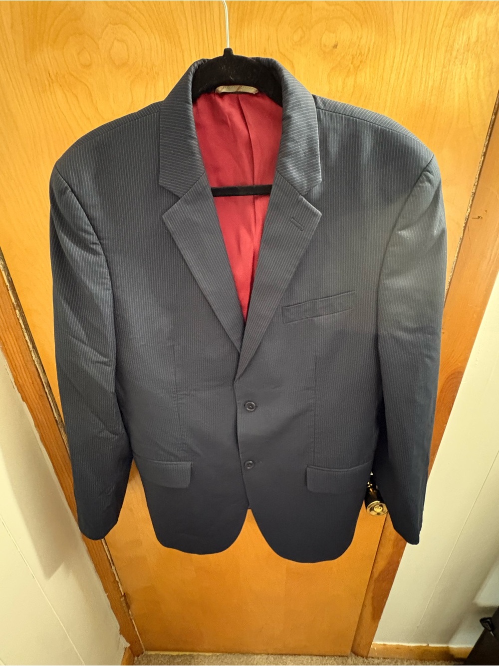 Men's Michael Kors Navy Pinstripe Two-Button Blazer with Red Lining - 42R
